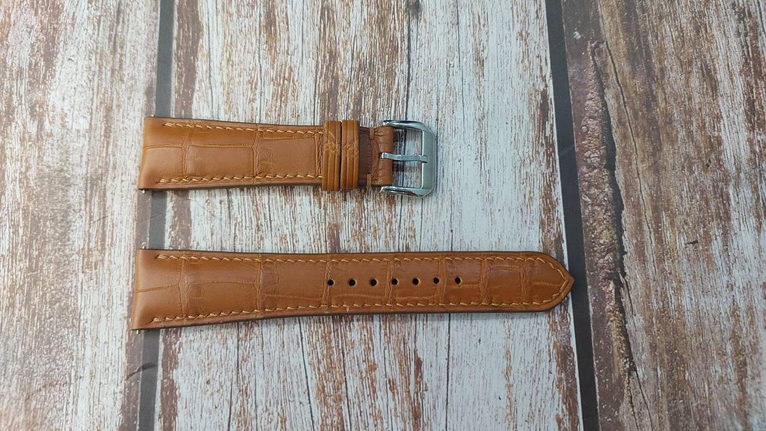Light Brown Full Grain Crocodile Leather Strap For Gold Watch