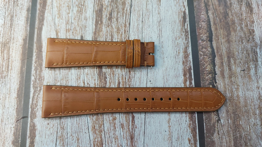 Light Brown Full Grain Crocodile Leather Strap For Longines Dolce Vita Watch
