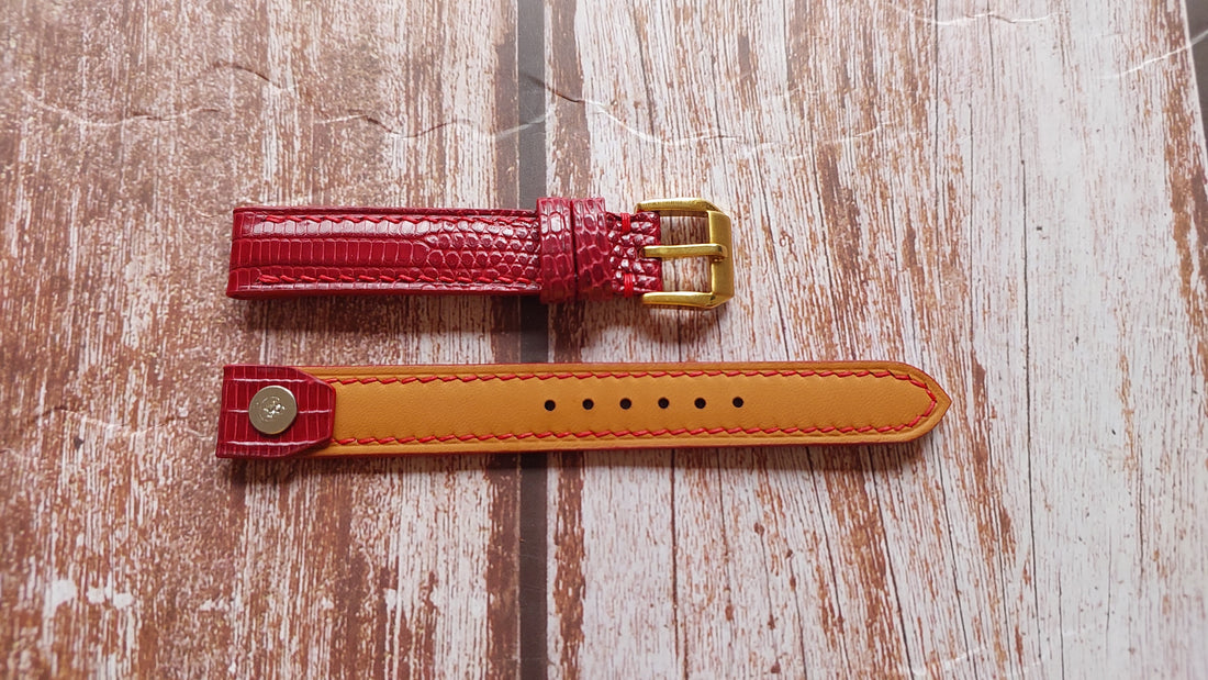 Red Lizard Leather Custom Open Ended Strap For Tiffany & Co vintage Watch