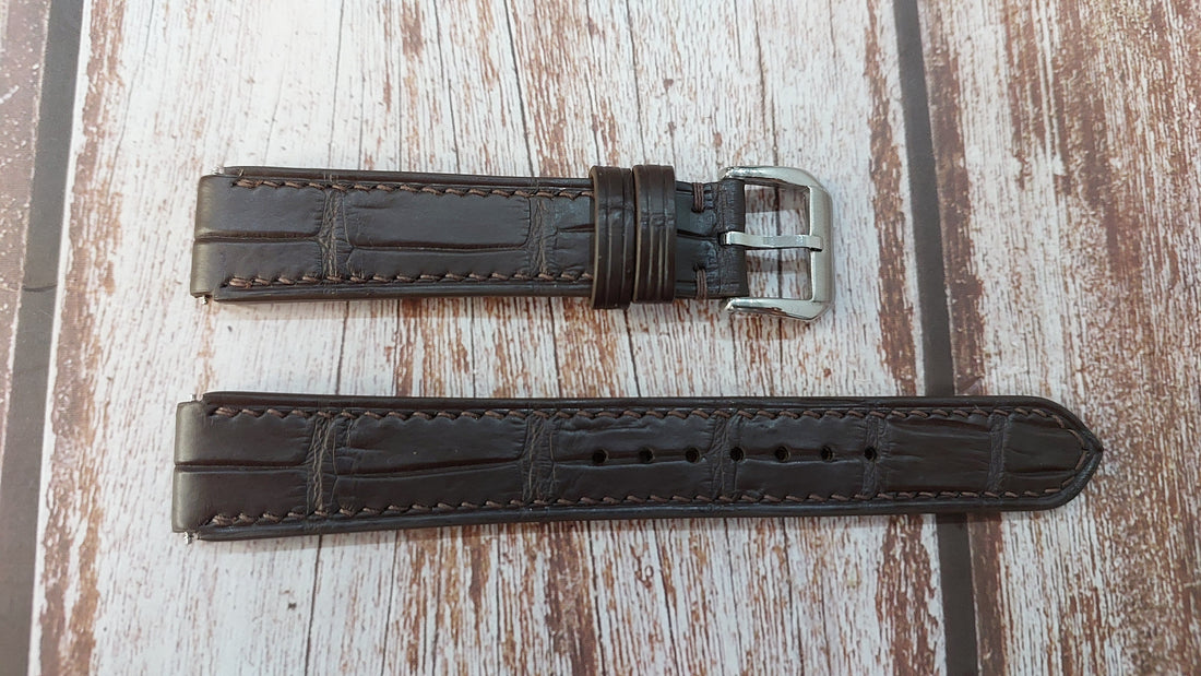 Brown Full Grain Crocodile Leather Custom Notched Strap For Seiko Chronograph Watch