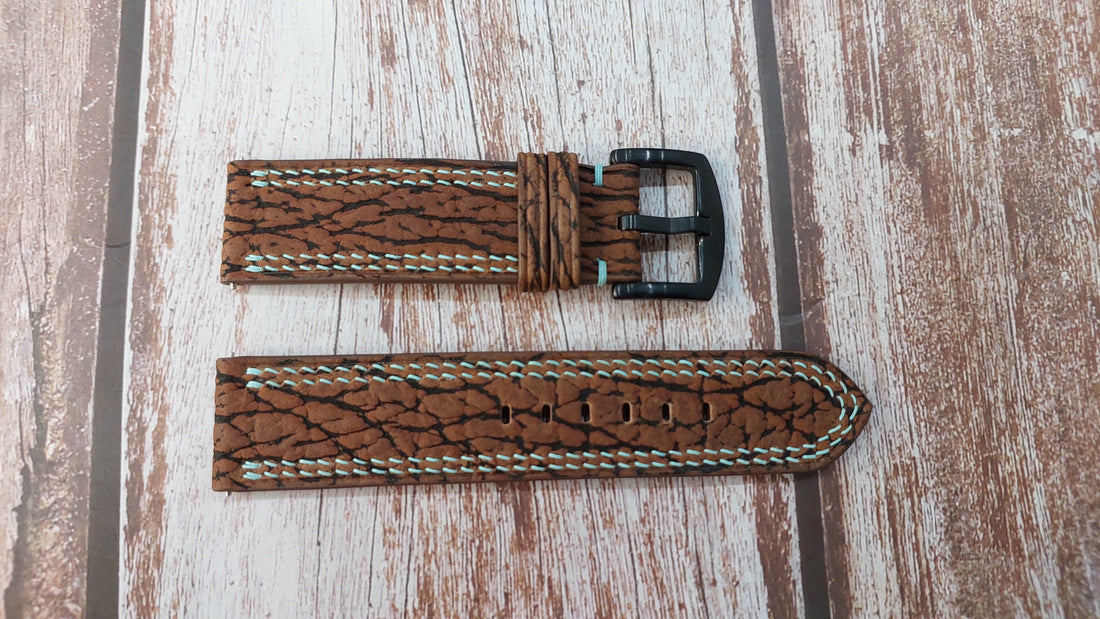 Double Stitching Brown Shark Skin Strap