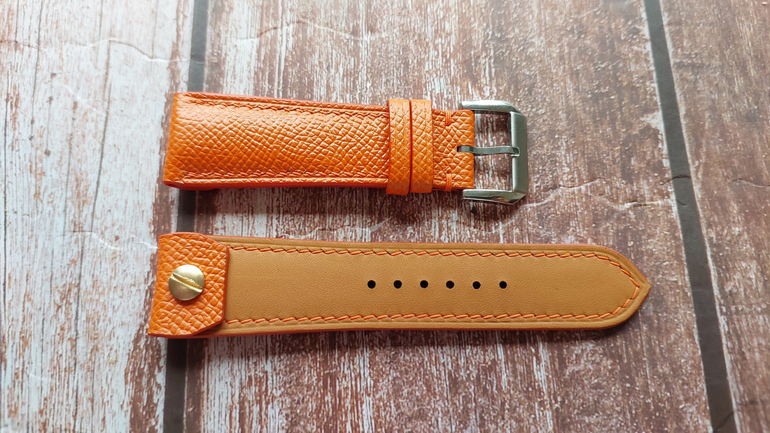 Orange Epsom Leather Custom Open Ended Strap For Longings Czech Pilot Watch