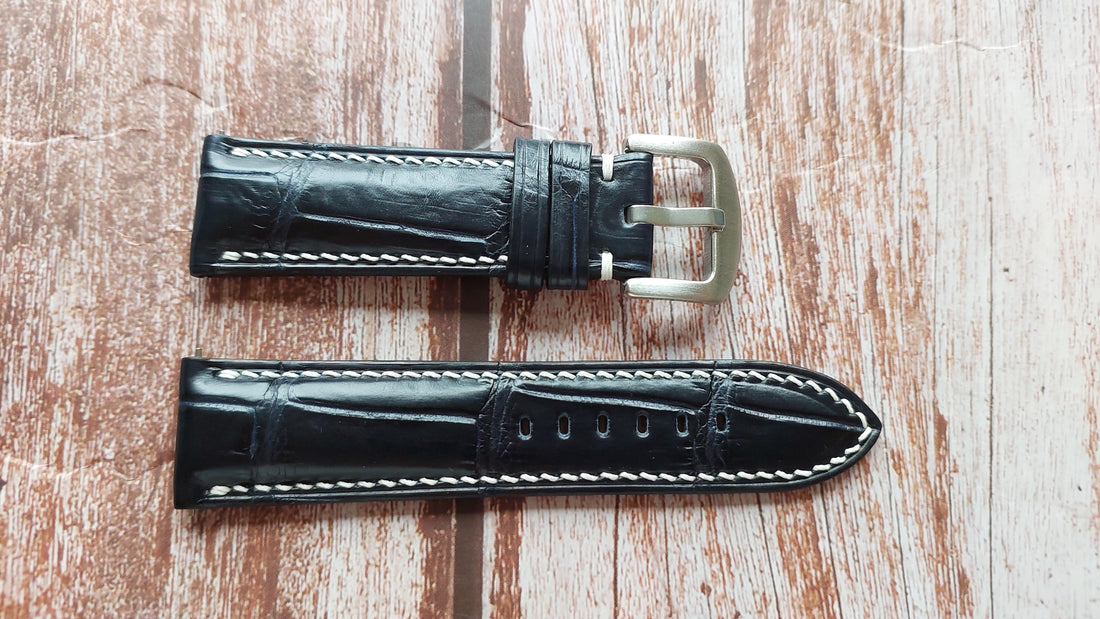 Black Full Grain Crocodile Leather Strap