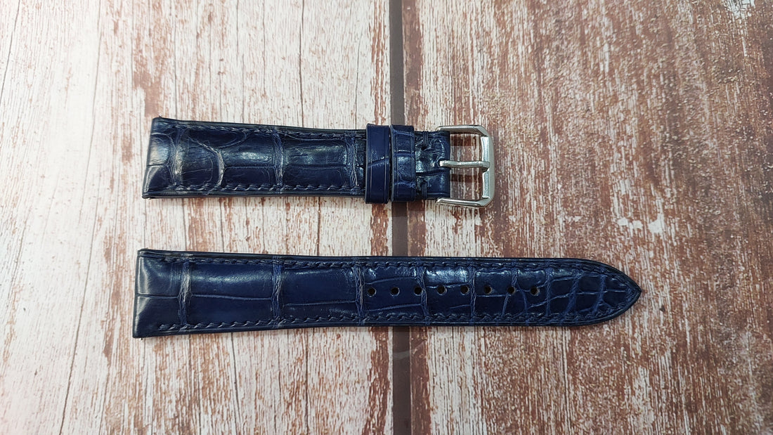 Dark Blue Full Grain Crocodile Leather Strap For Tag Carrera Watch