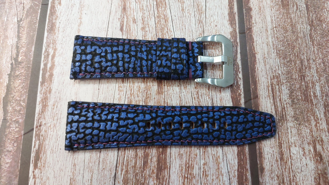 Blue Full Grain Shark Skin Leather Strap For Panerai 47mm Submersible Watch
