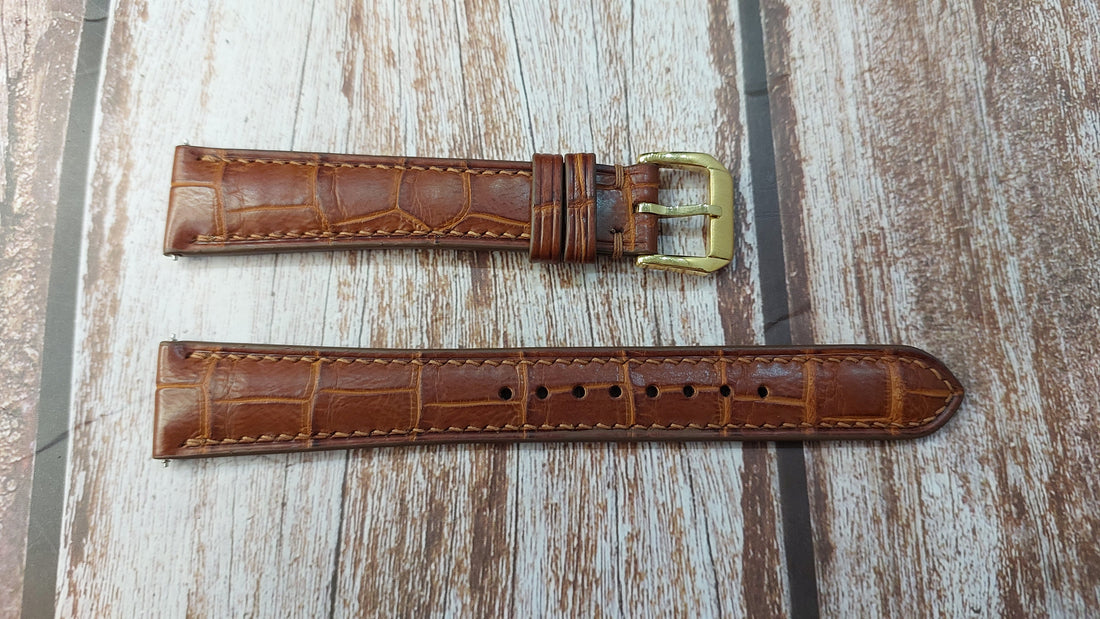 Deep Oak Full Grain Crocodile Leather Strap For Rolex Date 34mm Gold Watch