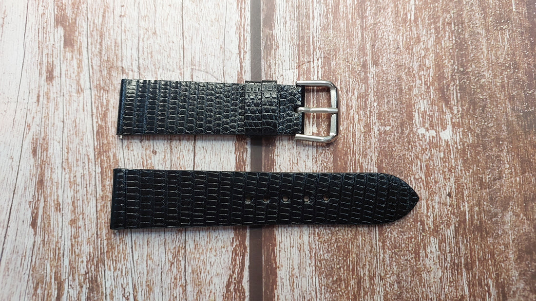 Black Full Grain Lizard Leather Strap For Raymond Weil Watch