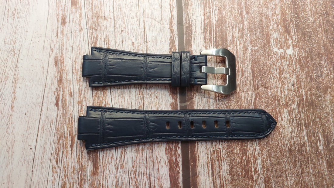 Navy Full Grain Crocodile Leather Custom Notched Strap