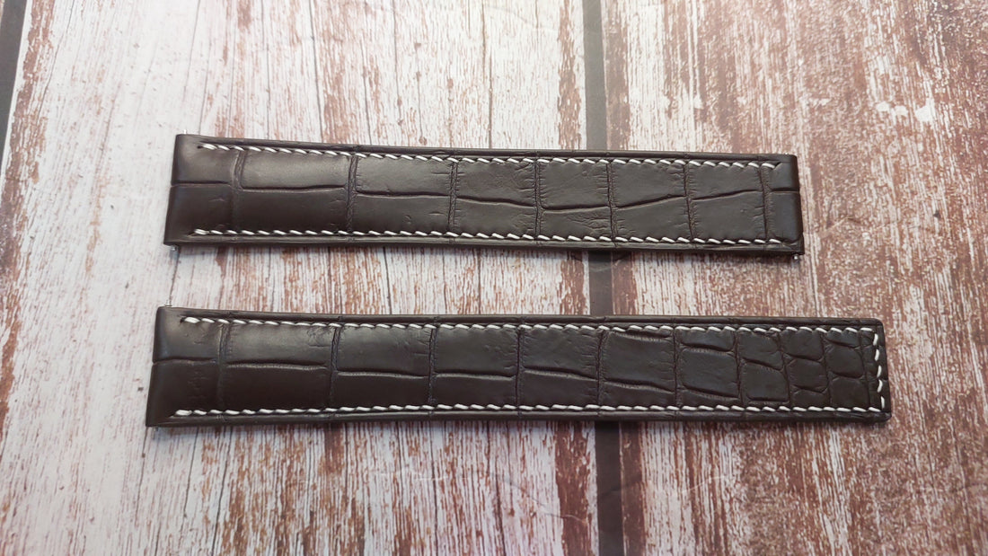 Brown Full Grain Crocodile Leather Strap For Breitling 44mm Colt Watch
