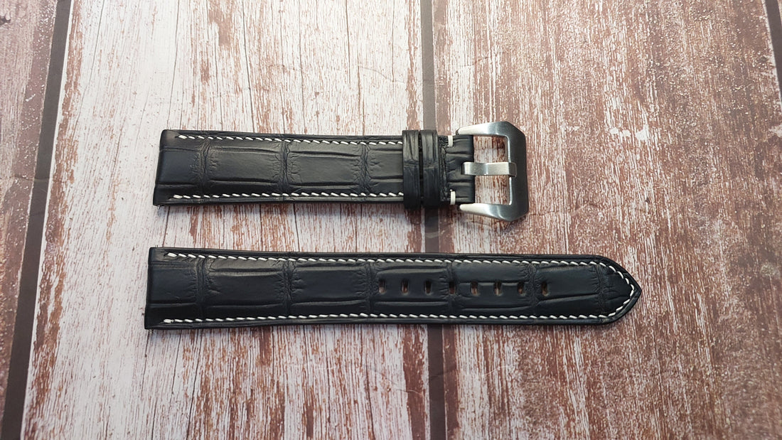 Black Full Grain Crocodile Leather Strap For Panerai PAM01314 Watch