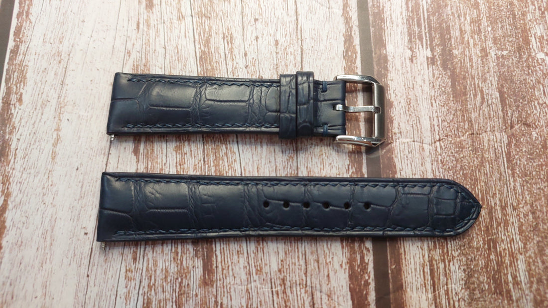 Dark Blue Full Grain Crocodile Leather Strap
