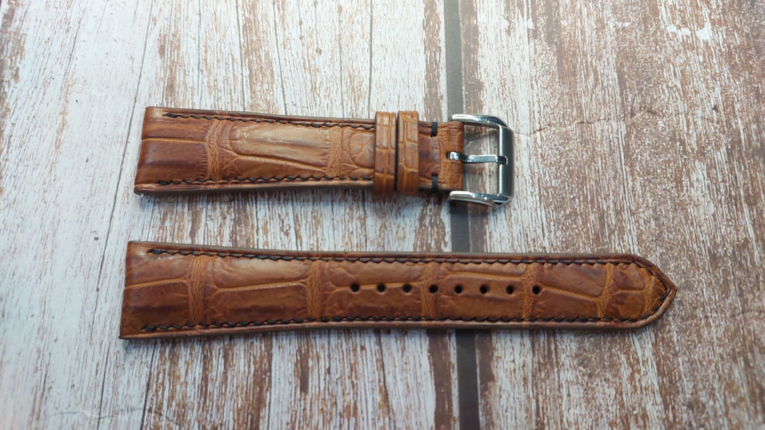 Deep Oak Full Grain Crocodile Leather Strap For H40656781 - American Classic Railroad Automatic Watch