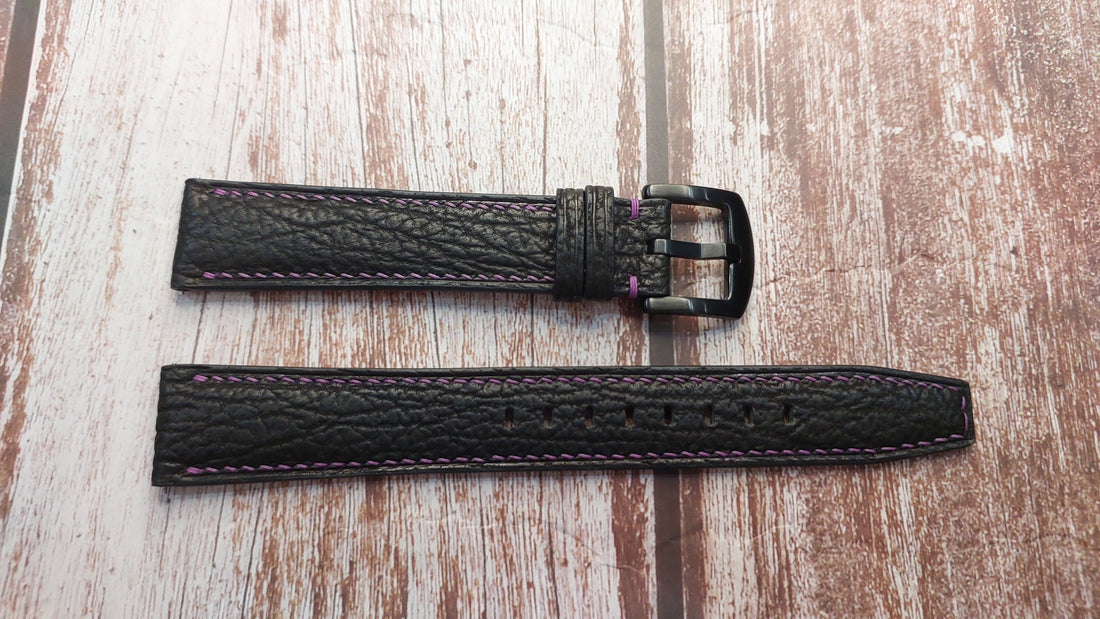 Black Full Grain Shark Skin Leather Strap For Samsung Galaxy Watch 4 Classic