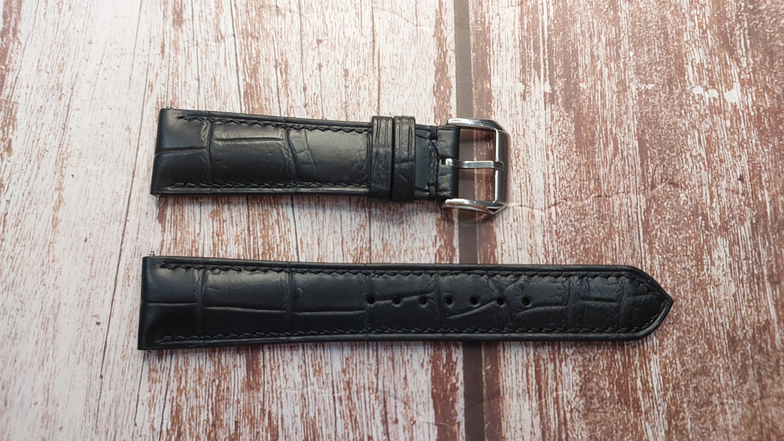 Black Full Grain Crocodile Leather Strap For Jaeger Le Coultre - Ultra Thin Moon Watch