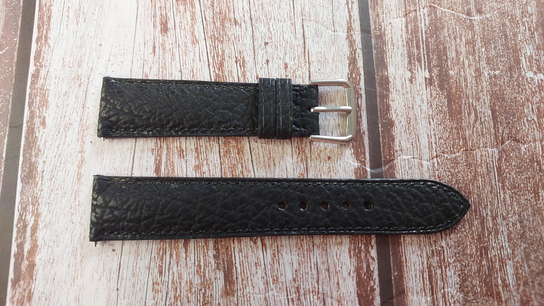 Black Full Grain Shark Skin Leather Strap For Shinola-Argonite-705 Watch