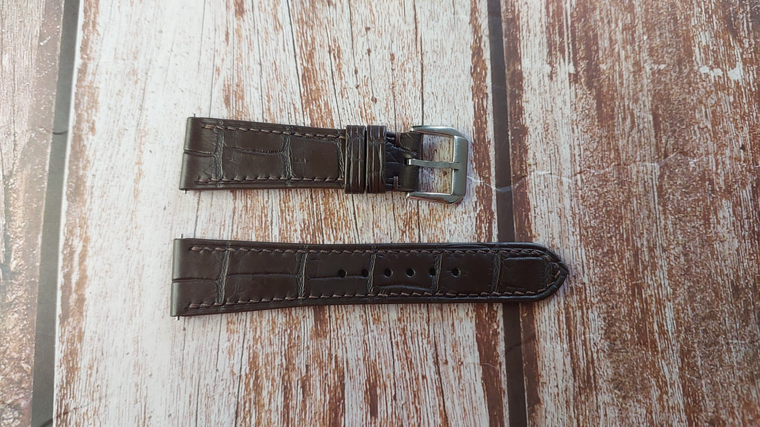 Brown Full Grain Crocodile Leather Strap For Farer Cushion Case Watch