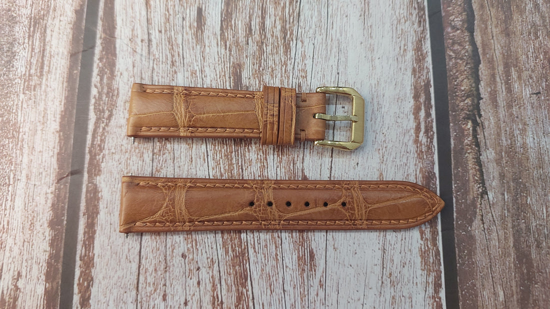 Light Brown Full Grain Crocodile Leather Strap For Omega De Ville Watch