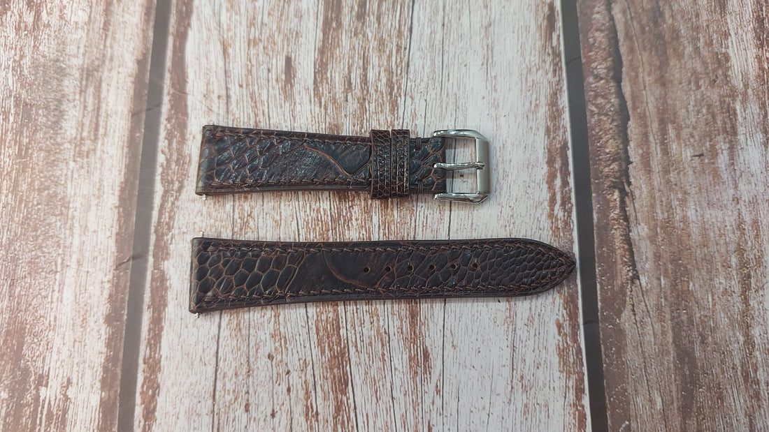 Dark Brown Full Grain Ostrich Leg Leather Strap