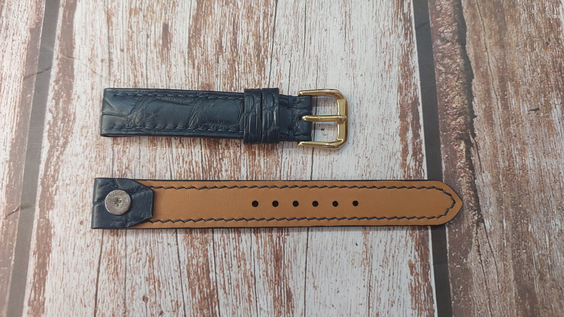 Navy Crocodile Leather Custom Open Ended Strap For Tiffany & Co vintage Watch