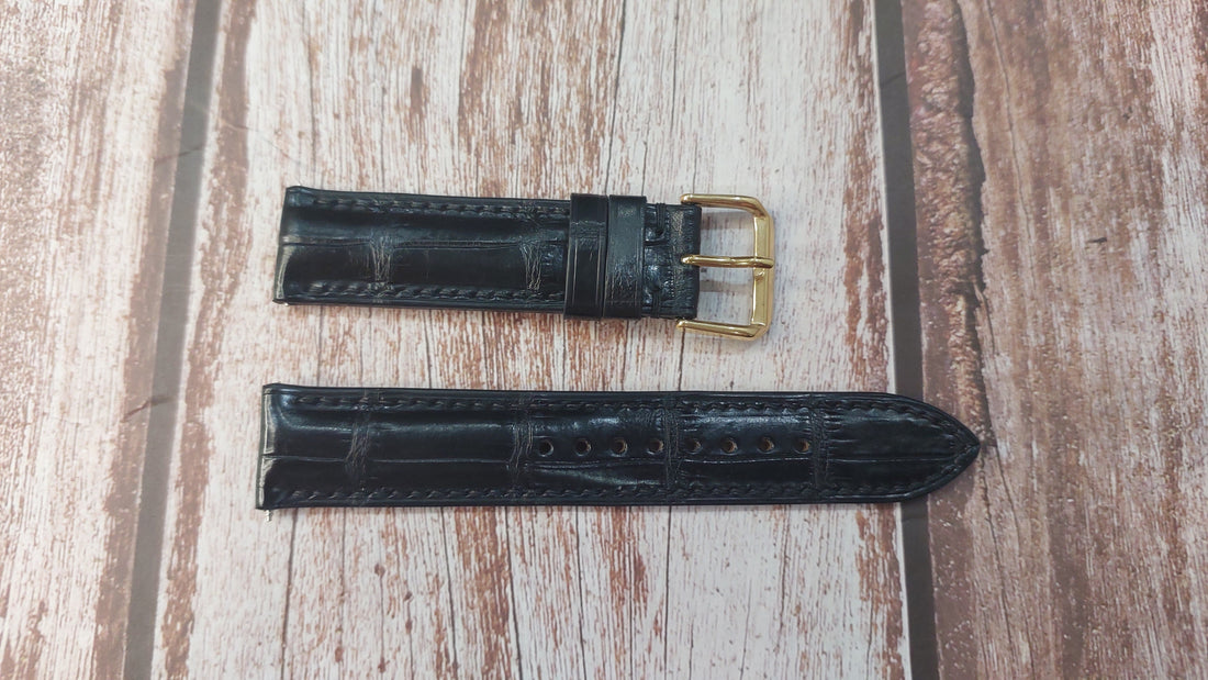 Black Full Grain Crocodile Leather Strap For Antique Tiffany Black Face Watch