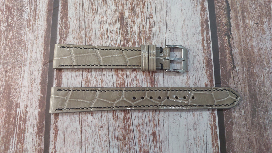 Gray Full Grain Crocodile Leather Strap For Longines Mens Tonneau Gran Classique Case 32x29 Watch