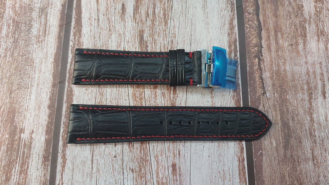 Black Full Grain Crocodile Leather Strap For Glycine Airman Watch