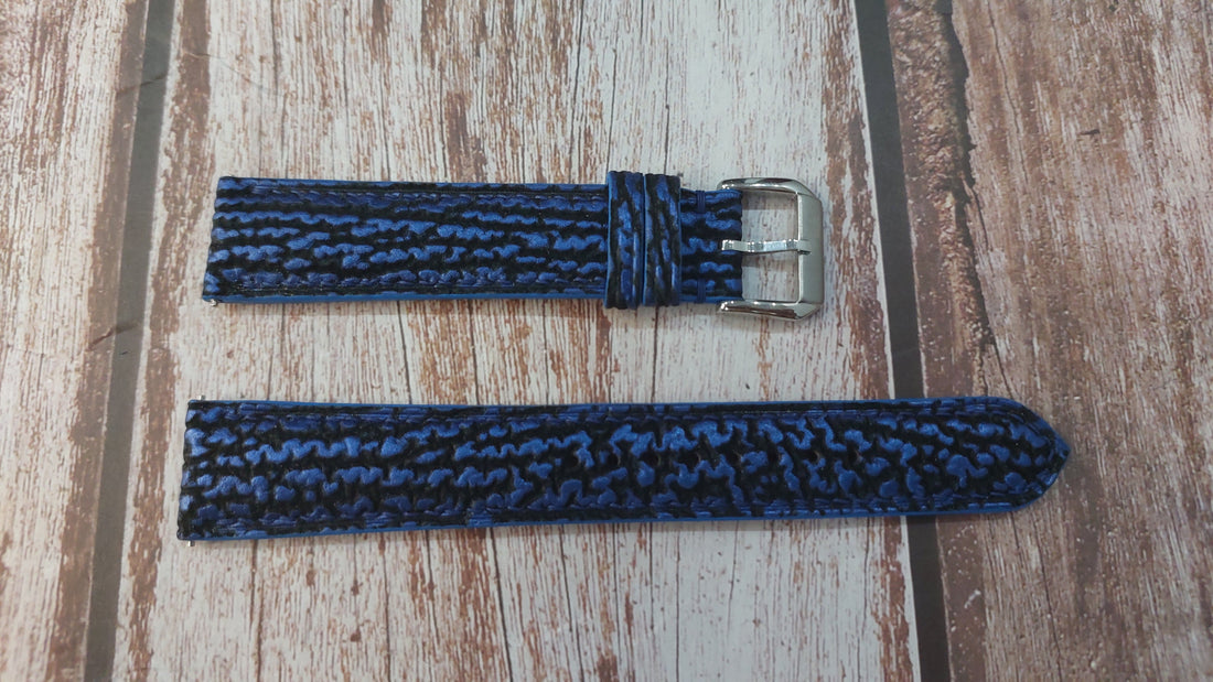 Blue Full Grain Shark Skin Leather Strap For Sieko Automatic Divers 200m Watch