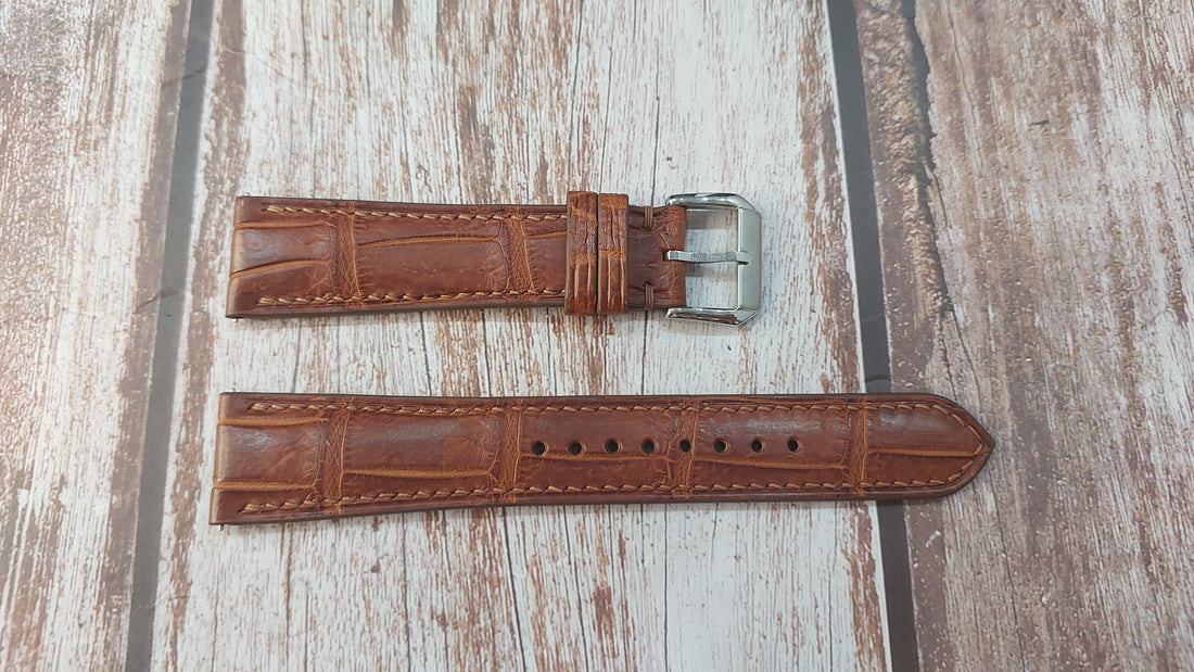 Deep Oak Full Grain Crocodile Leather Strap For Citizen Choronograph WR 100 Watch