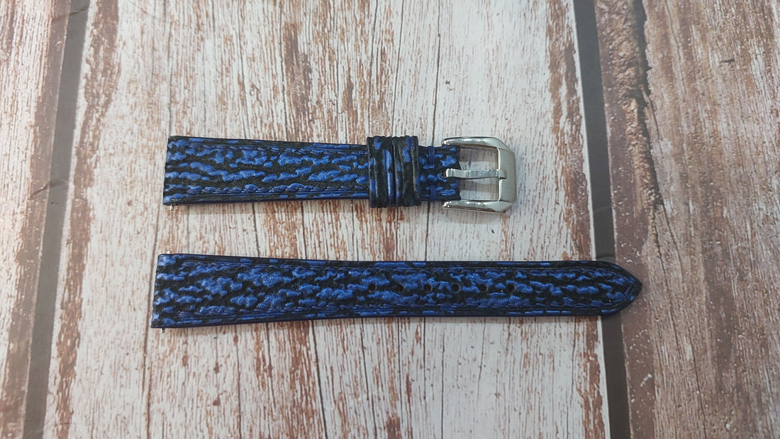 Blue Full Grain Shark Skin Leather Strap For Breitling Class J ladies Watch