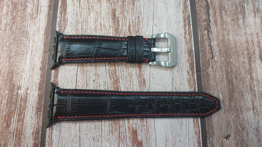 Black Full Grain Crocodile Leather Strap For Apple Watch Ultra (49mm)