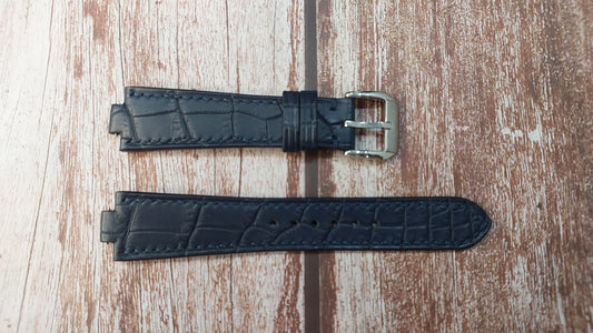 Navy Full Grain Crocodile Leather Custom Notched Strap For Omega Geneve 1972 Watch