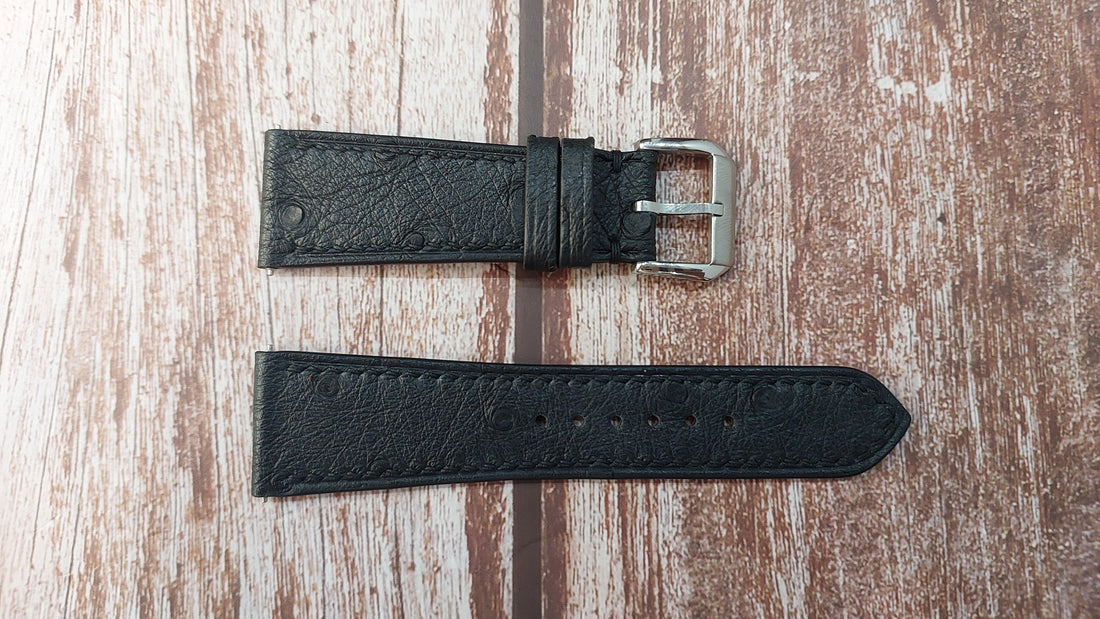 Black Full Grain Ostrich Leather Strap For Panerai Radiomir 574 Watch