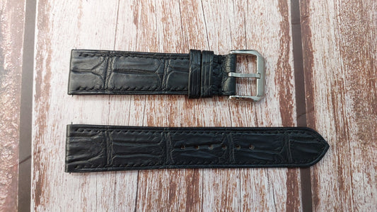 Black Full Grain Crocodile Leather Strap For Dress Watch
