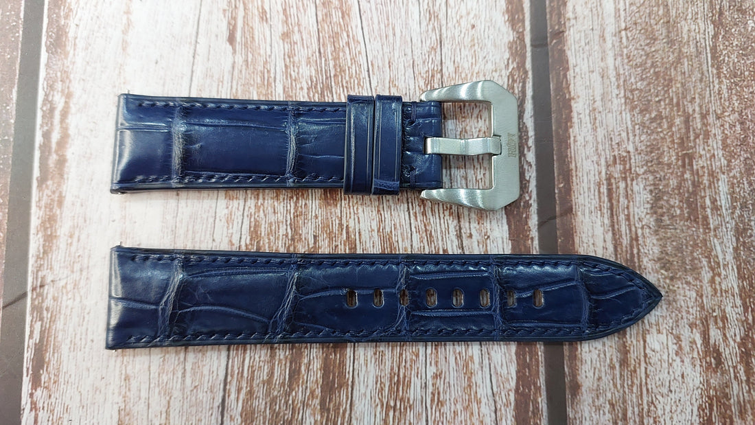 Dark Blue Full Grain Crocodile Leather Strap For Tissot T-Complication Squelette Mechanical Watch
