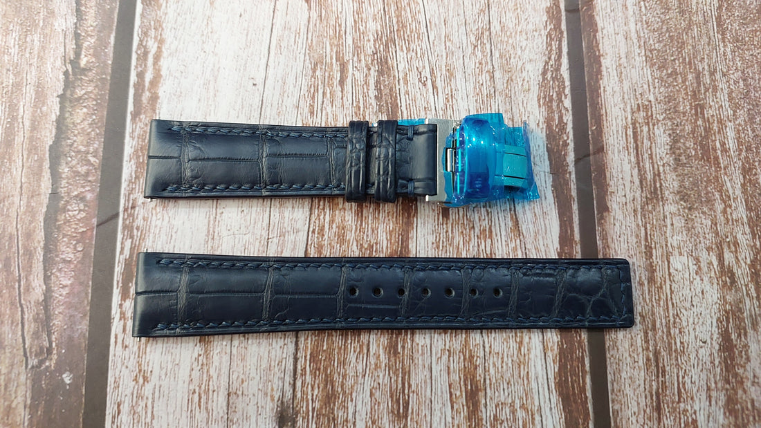 Dark Blue Full Grain Crocodile Leather Strap