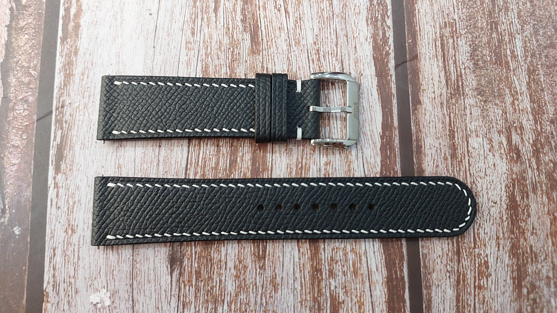Black Epsom Leather Strap For Vintage Watch