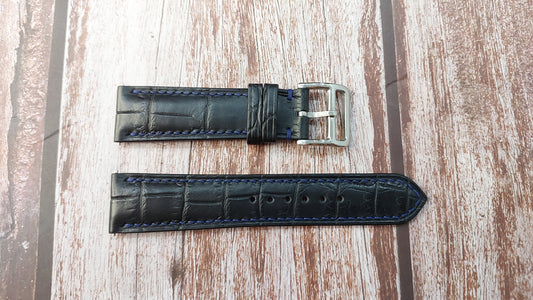 Black Full Grain Crocodile Leather Strap