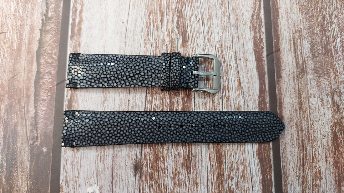 Black Full Grain Stingray Leather Strap For Samsung Galaxy Watch Smr815f