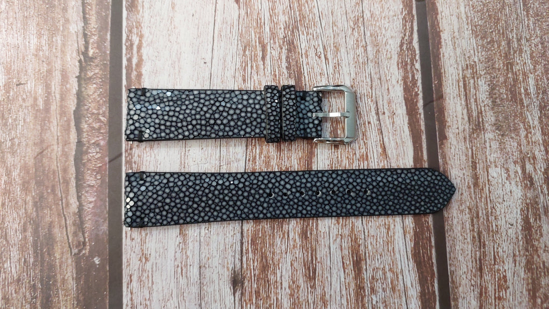 Black Full Grain Stingray Leather Strap For Vapaus votcut watch