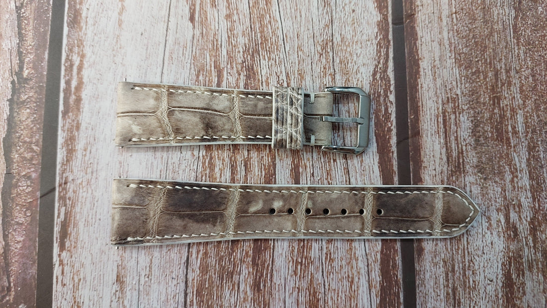 Sand White Full Grain Crocodile Leather Strap