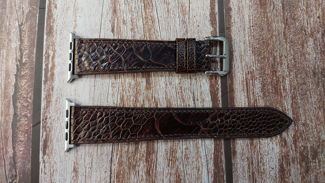 Dark Brown Full Grain Ostrich Leg Leather Strap For Apple Watch Series 7 (45mm)