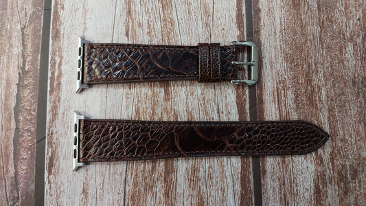 Dark Brown Full Grain Ostrich Leg Leather Strap For Apple Watch Series 7 (45mm)