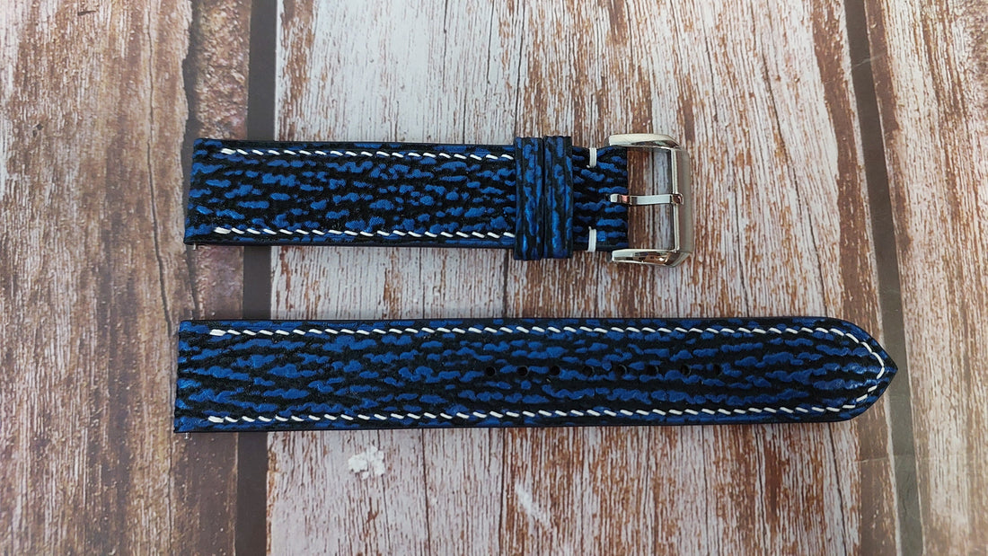 Blue Full Grain Shark Skin Leather Strap For Breitling Aerospace Watch