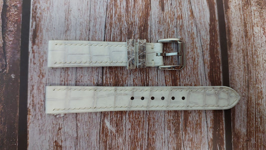 Sand White Full Grain Crocodile Leather Strap For Rolex Cellini Watch
