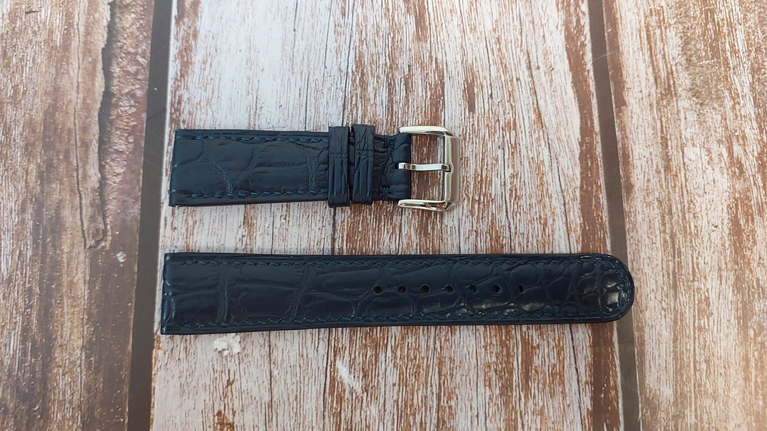 Dark Blue Full Grain Crocodile Leather Strap For IWC chronograph Watch