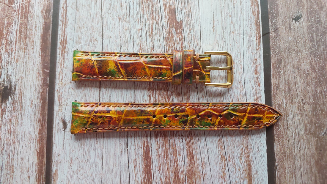 Mixing Dye Full Grain Crocodile Leather Strap