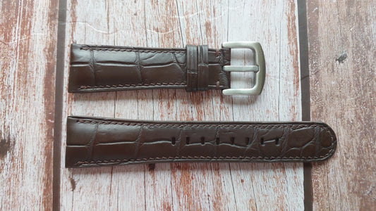 Brown Full Grain Crocodile Leather Strap For Art Deco Baume and Mercier with Tiffany & Co. on dial Watch