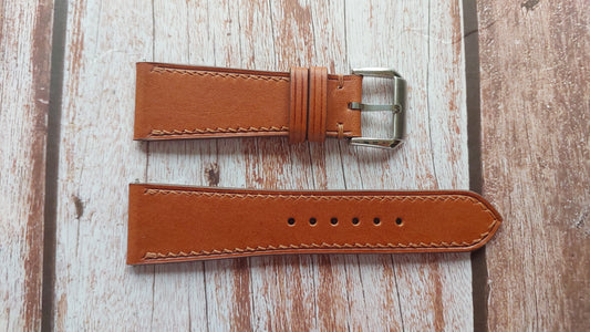 Brown Italian Veg Tanned Buttero Leather Strap For Panerai Radiomir 574 Watch