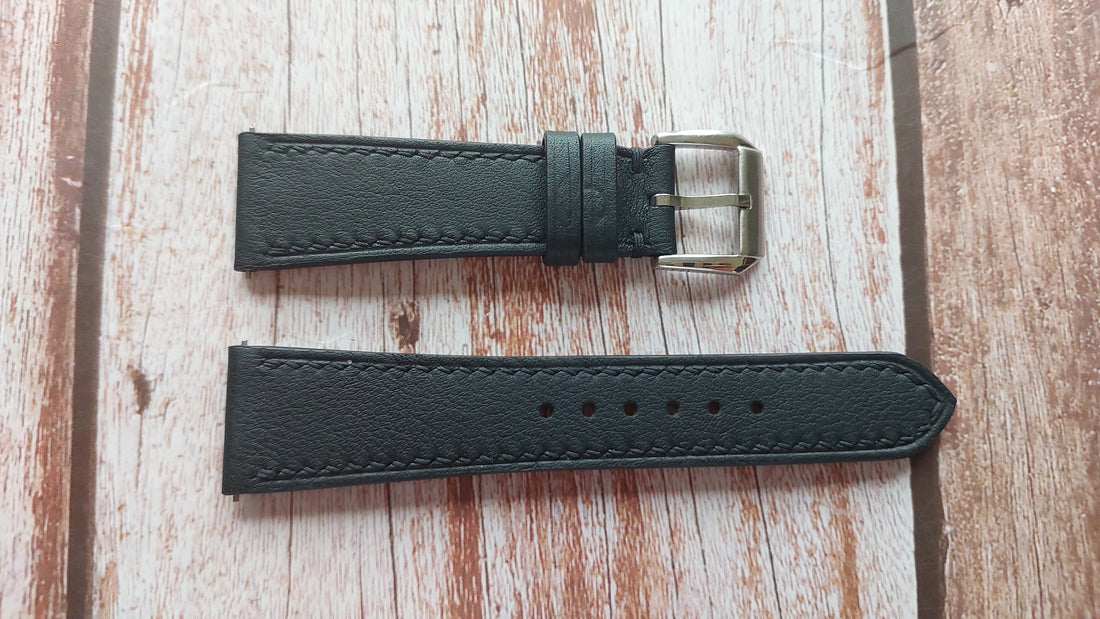 Black Swift Leather Strap For Omega Tresor Small Seconds Watch