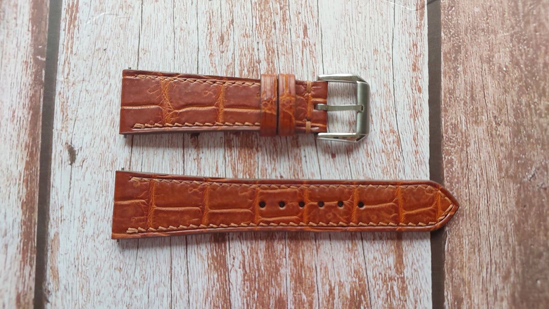 Deep Oak Full Grain Crocodile Leather Strap For Omega Tresor Small Seconds Watch
